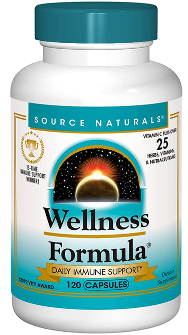 Source Naturals Wellness Formula, Vitamin C plus over 25 herbs, vitamins, and nutraceuticals, 120 capsules.