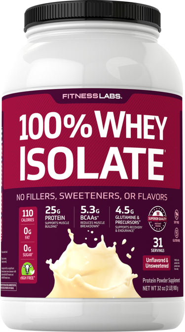 Fitness Labs 100% Whey Isolate Protein Powder, unflavored and unsweetened, 32 oz (2 LB) 908 g supplement.
