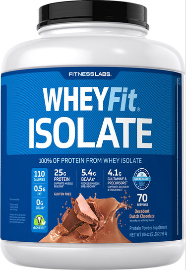 FITNESS LABS WHEYFit ISOLATE Protein Powder in Decadent Dutch Chocolate flavor, NET WT 80 oz (5 LB).