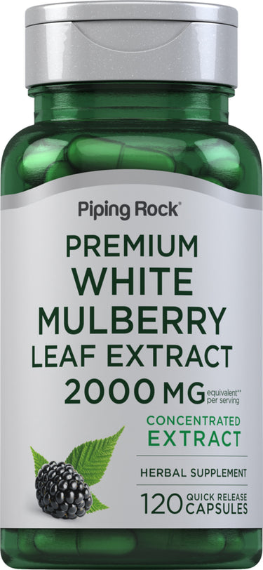 Premium White Mulberry Leaf Extract 2000 mg Equivalent, Herbal Supplement in 120 Quick Release Capsules.
