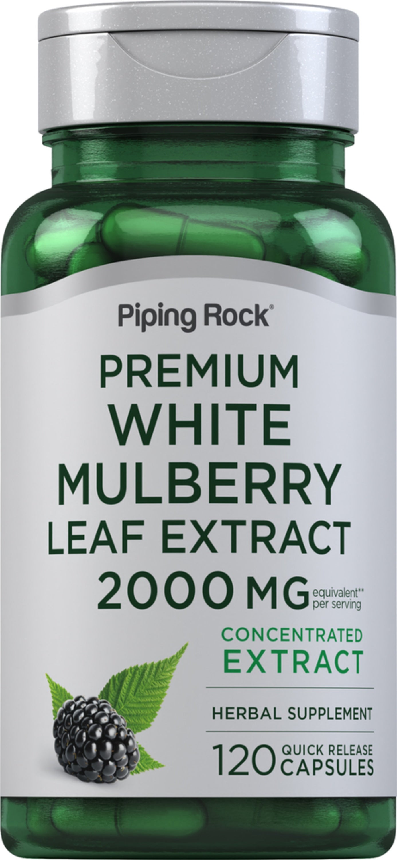 Premium White Mulberry Leaf Extract 2000 mg Equivalent, Herbal Supplement in 120 Quick Release Capsules.