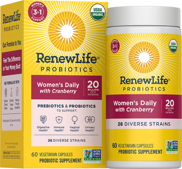 Women's Daily Probiotic with Prebiotic, Cranberry, 20 Billion CFU, 26 strains, 60 Veg Capsules, USDA Organic, Non-GMO.