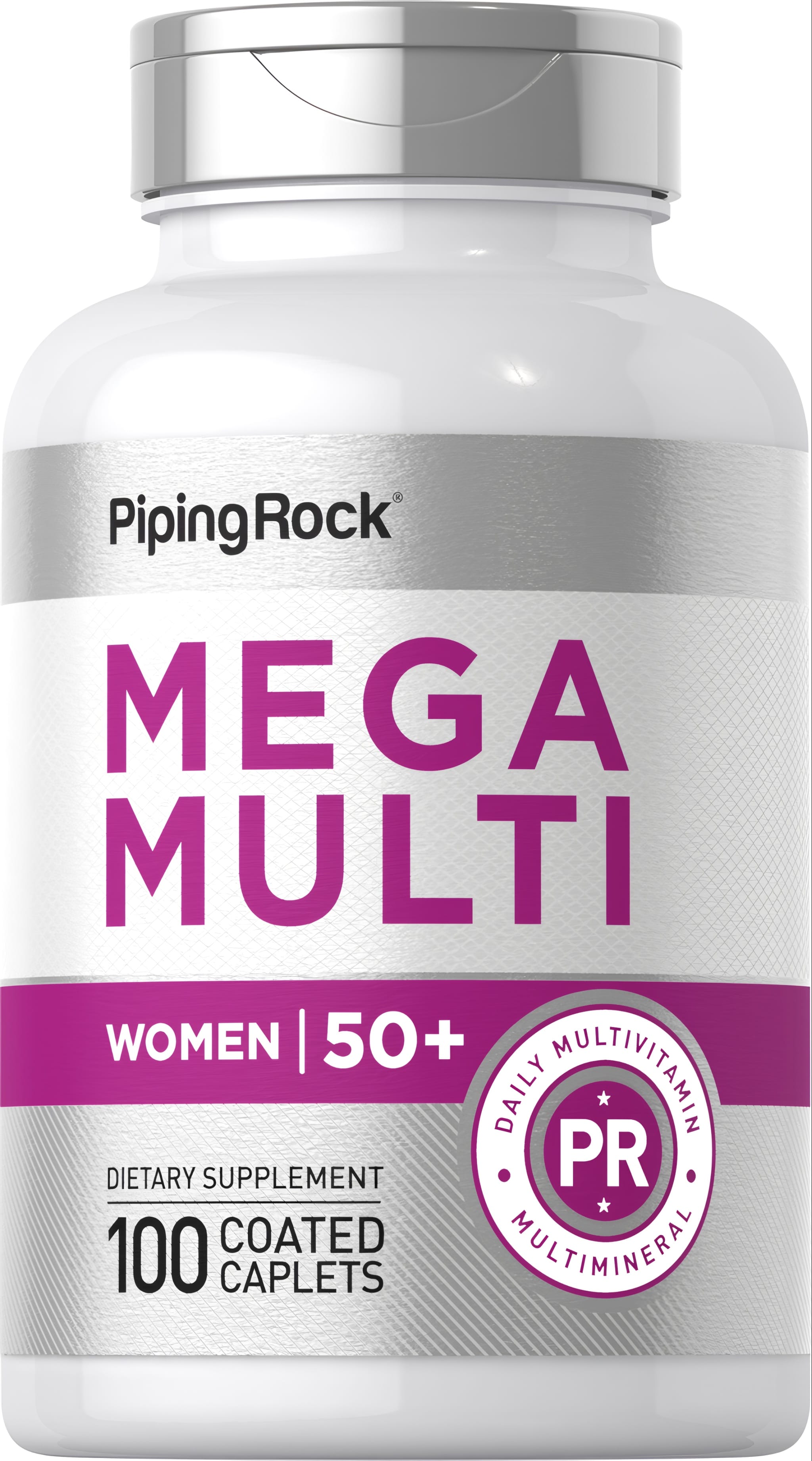 Women 50+ MEGA MULTI Daily Multivitamin Multimineral, 100 coated caplets displayed.