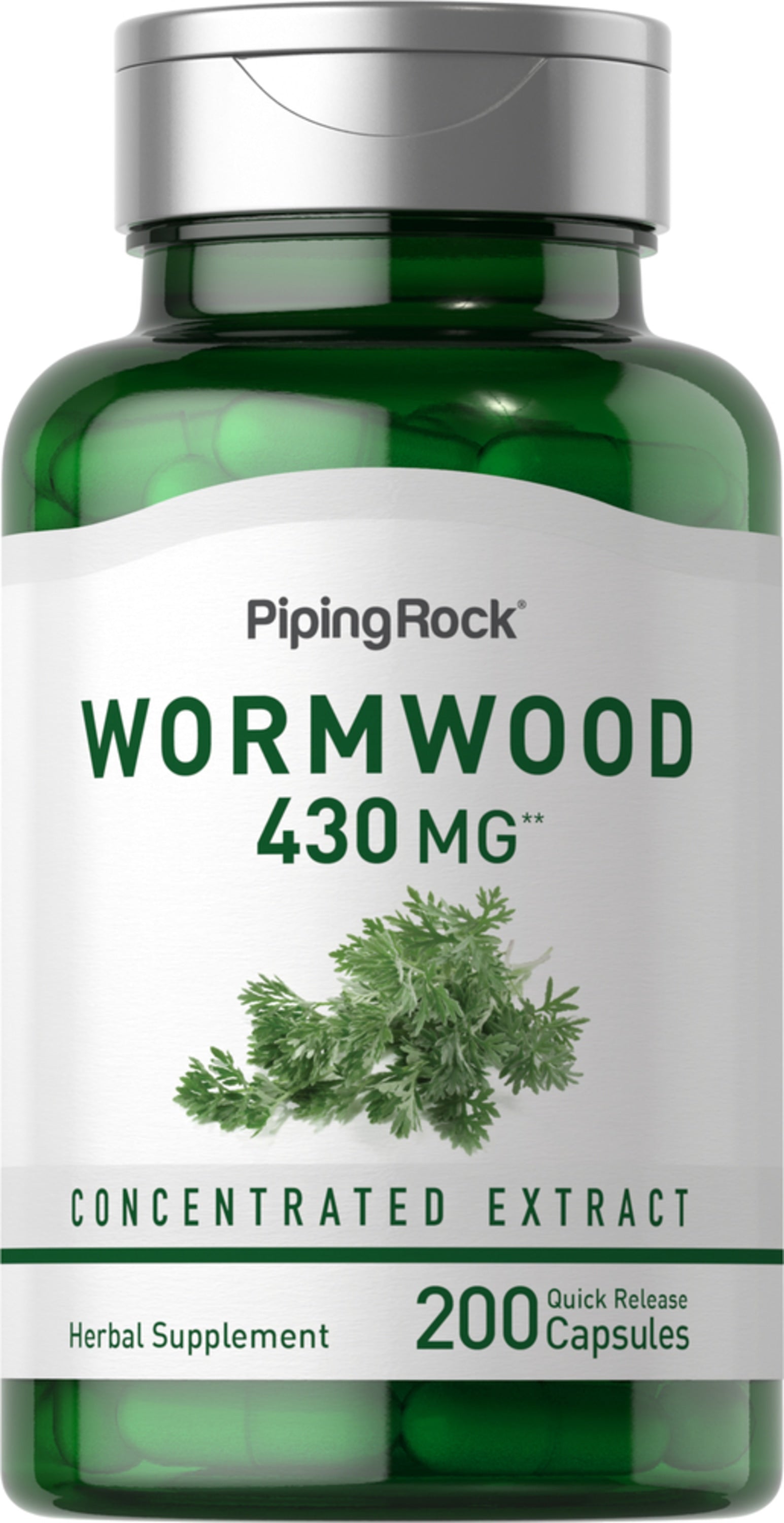 Wormwood 430 MG Concentrated Extract herbal supplement with 200 quick-release capsules.