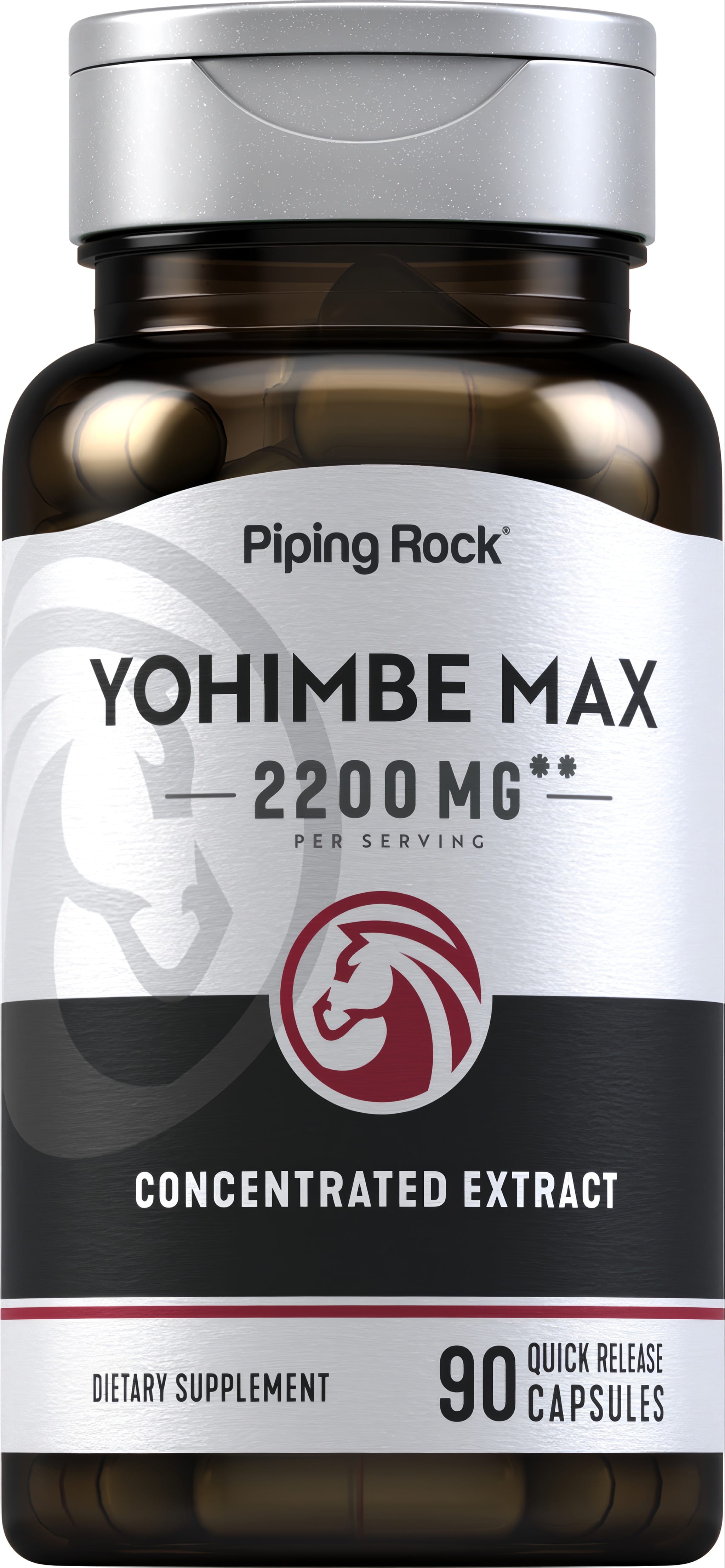 Yohimbe Max 2200 MG capsules, 90 quick release, dietary supplement for energy, male vitality, and overall wellness support.