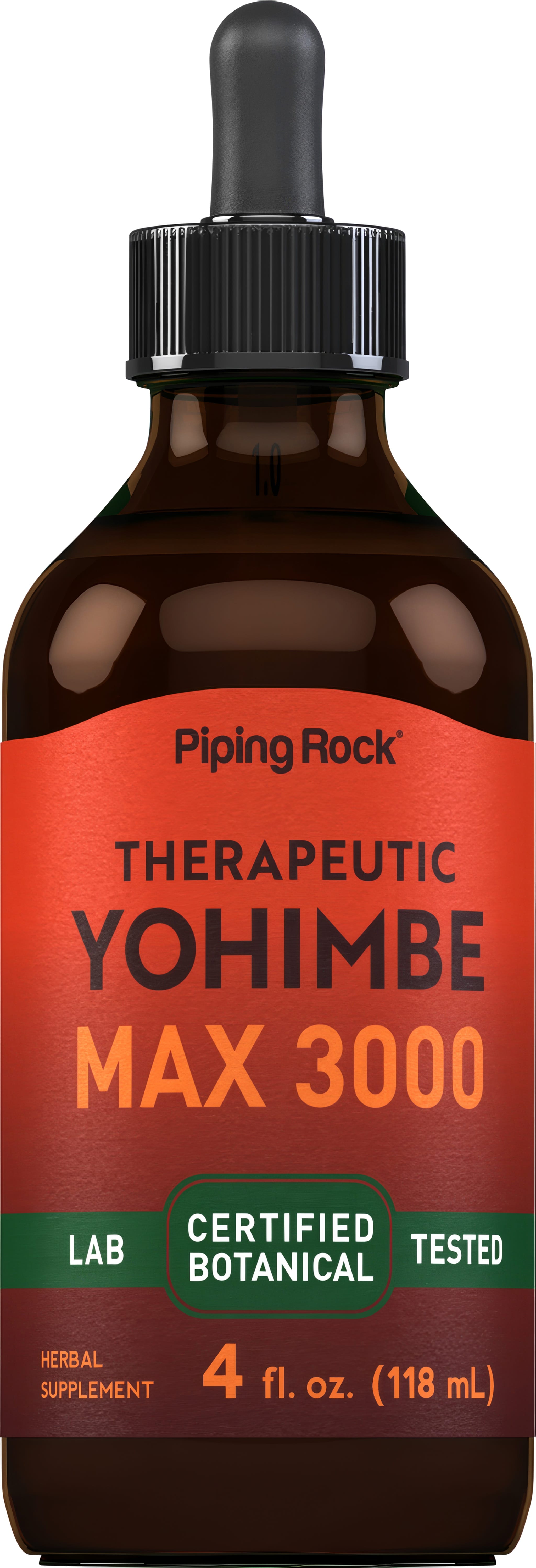 Yohimbe Max 3000 Liquid Extract, 4 fl. oz. (118 mL) herbal supplement. Lab Certified and Botanical Tested for quality.