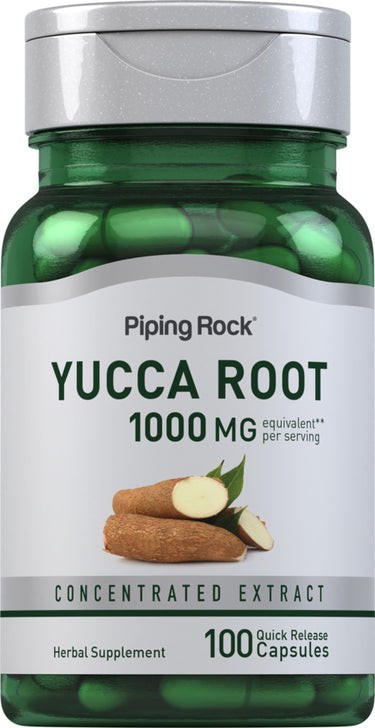Yucca Root 1000 MG per serving, concentrated extract, herbal supplement with 100 quick release capsules.