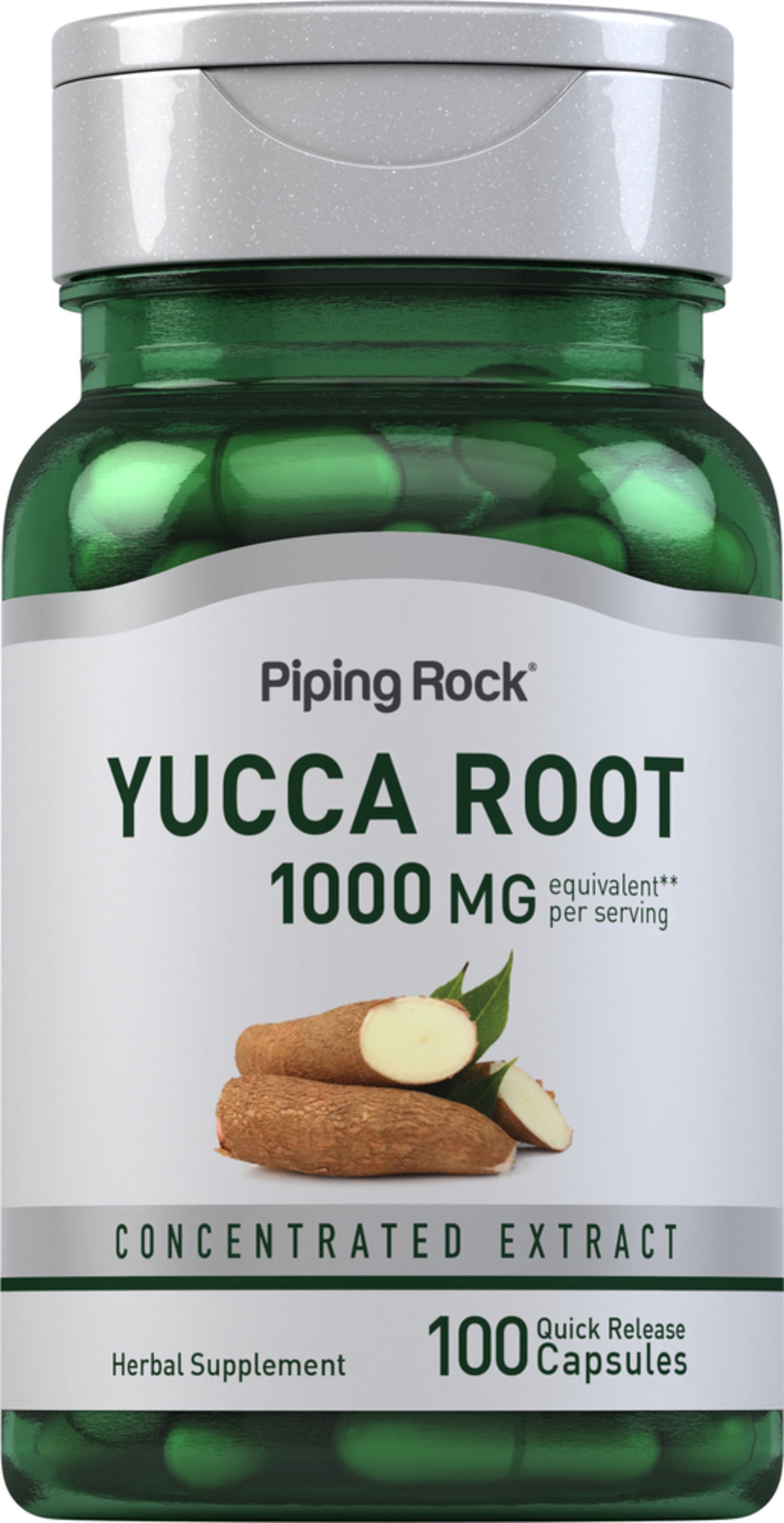 Yucca Root 1000 MG per serving, concentrated extract, herbal supplement with 100 quick release capsules.