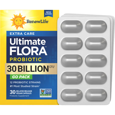 Ultimate Flora Extra Care Probiotic 30 Billion GO PACK, 30 Delayed Release Vegan Caps