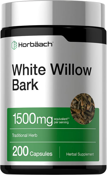 White Willow Bark capsules, each serving equivalent to 1500mg; total 200 capsules.