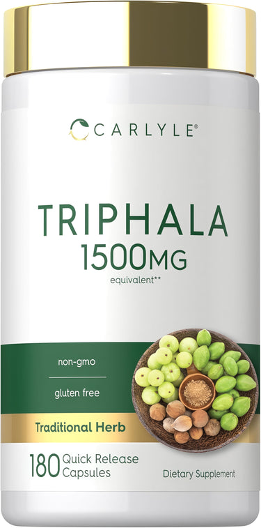 Triphala 1500mg equivalent, 180 Quick Release Capsules, non-GMO, gluten-free, Traditional Herb Dietary Supplement.