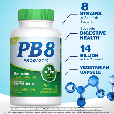 PB8 Probiotic, 8 strains, 14 billion active cultures, 120 vegetarian capsules.