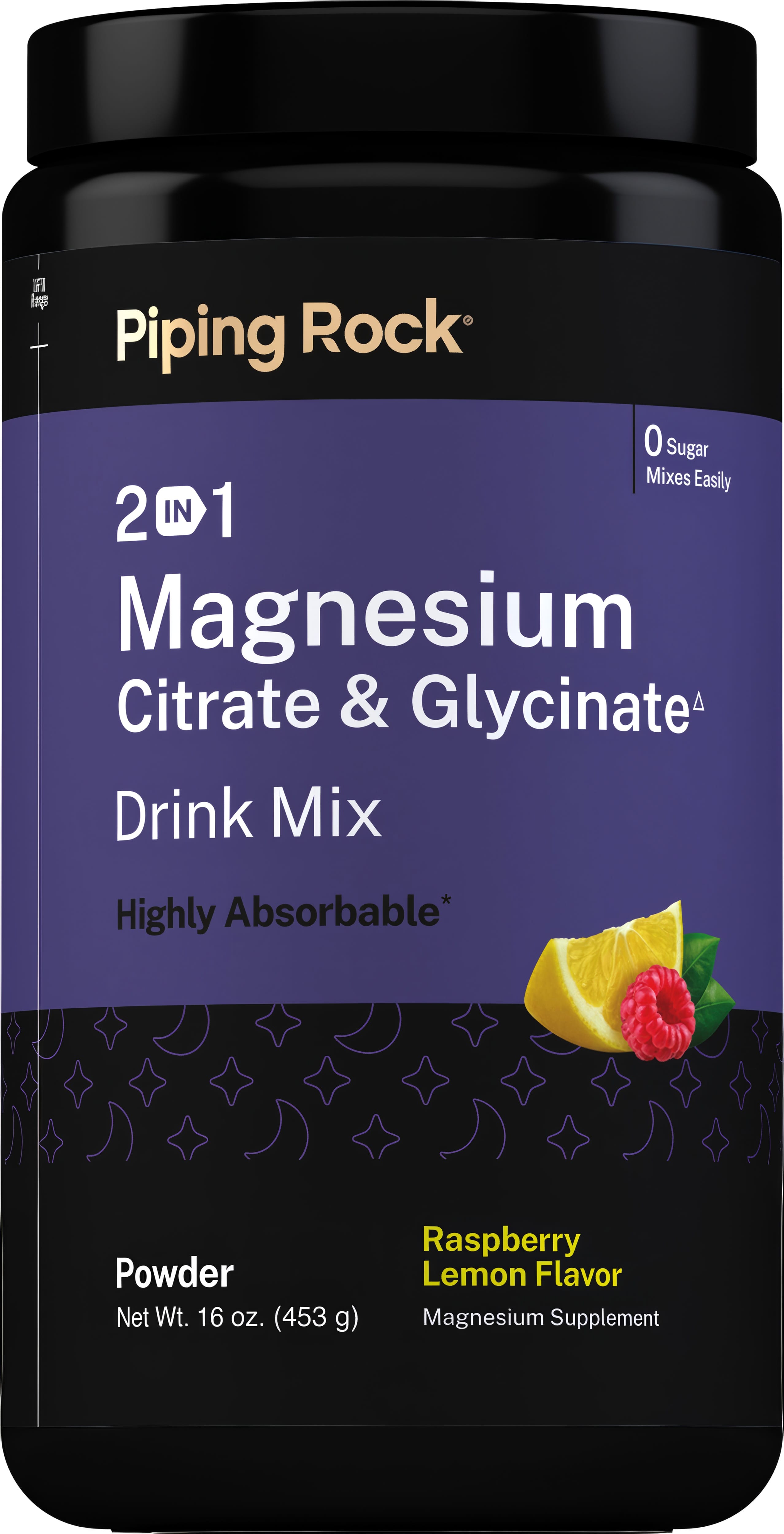 2 in 1 Magnesium Citrate & Glycinate Drink Mix (Raspberry Lemon), 16 oz (453 g) Bottle
