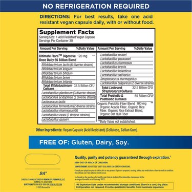 Ultimate Flora Digestive Once Daily Probiotic 65 Billion, 30 Delayed Release Vegan Caps