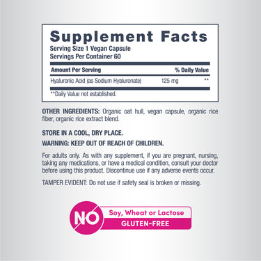 Supplement Facts for NCL Hyaluronic Acid 125 mg in 60 capsules.