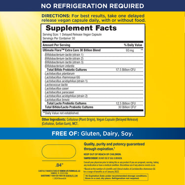 Ultimate Flora Extra Care Probiotic 30 Billion GO PACK, 30 Delayed Release Vegan Caps