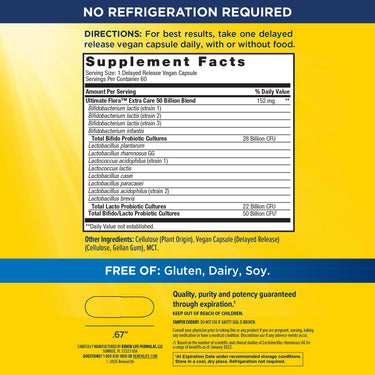 Ultimate Flora Extra Care Probiotic 50 Billion GO PACK, 60 Delayed Release Vegan Caps