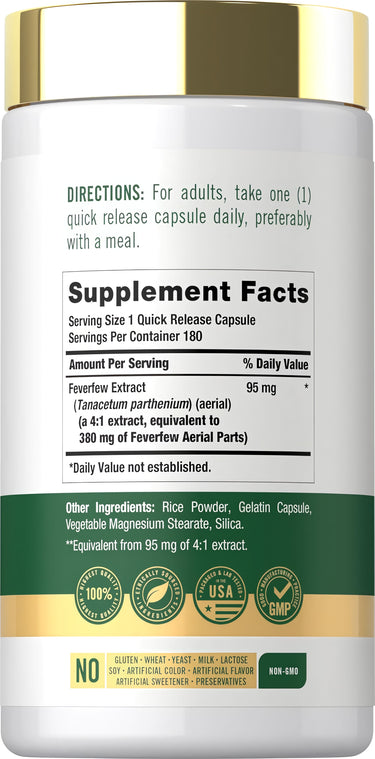 Feverfew, 380 mg, 180 Quick Release Capsules