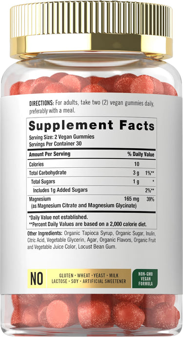 Supplement Facts panel for Carlyle Magnesium Gummies, showing details for a bottle containing 60 gummies.