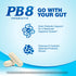 PB8 14 Billion CFU Probiotic graphic, two white capsules. 'GO WITH YOUR GUT', 'Daily Probiotic Support', '8 Probiotic Strains'.