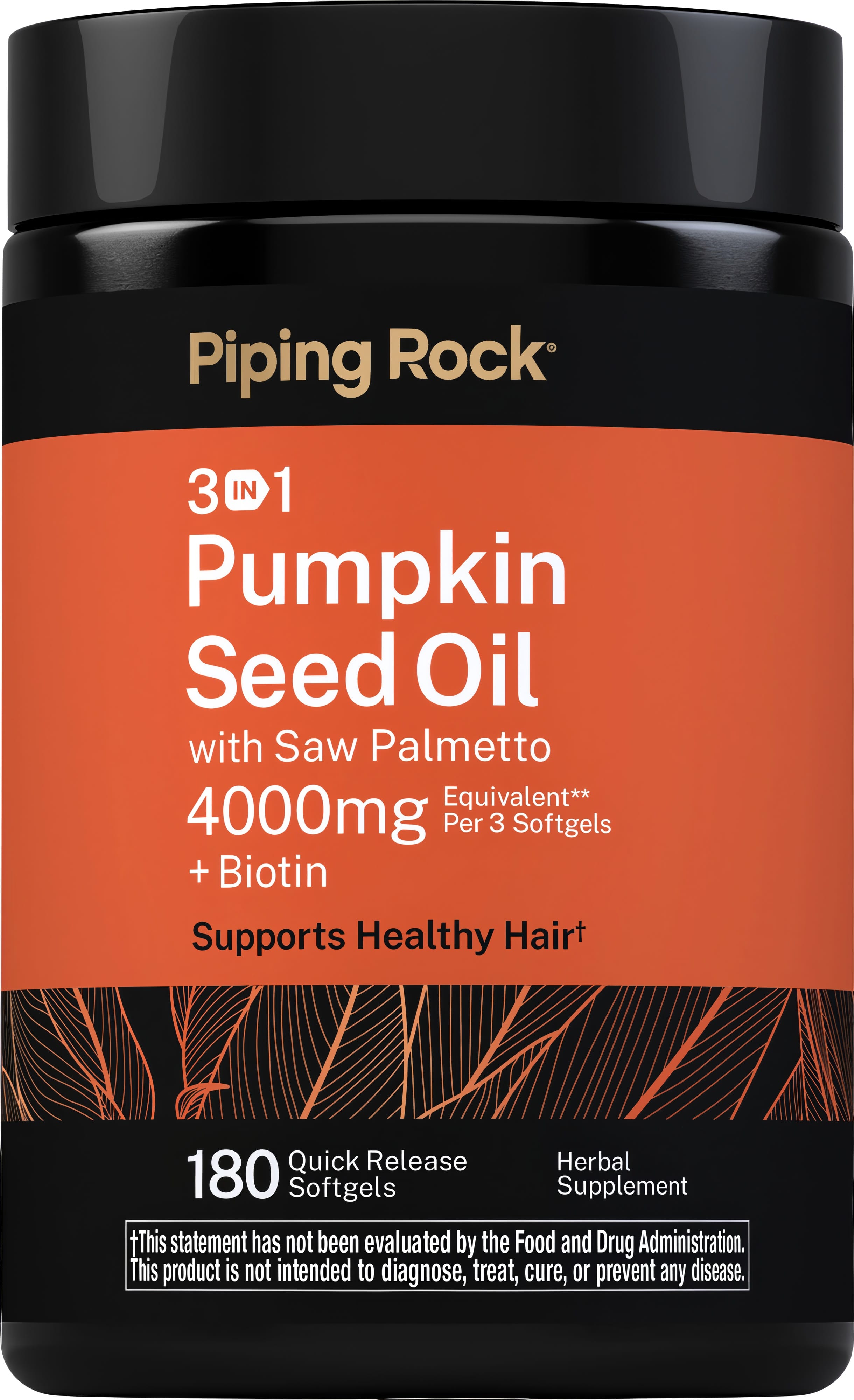 3 in 1 Pumpkin Seed Oil with Saw Palmetto + Biotin, 4000 mg (per serving), 180 Quick Release Softgels