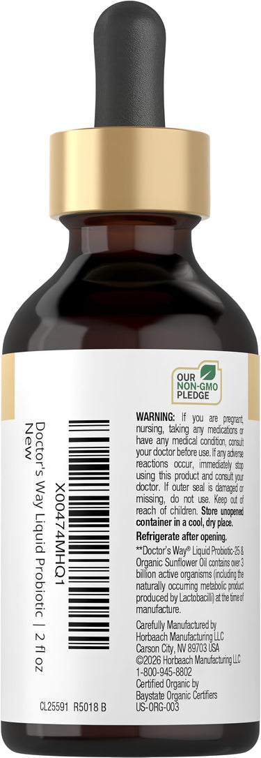 Doctor's Way Liquid Probiotic, 2 fl oz bottle displayed on a white background.