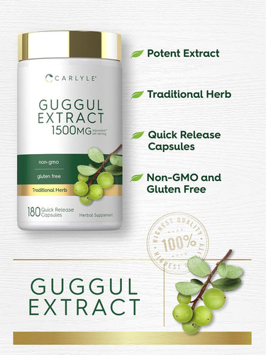 Carlyle Guggul Extract 1500 mg, 180 Quick Release Capsules. Non-GMO, Gluten Free, Traditional Herbal Supplement.