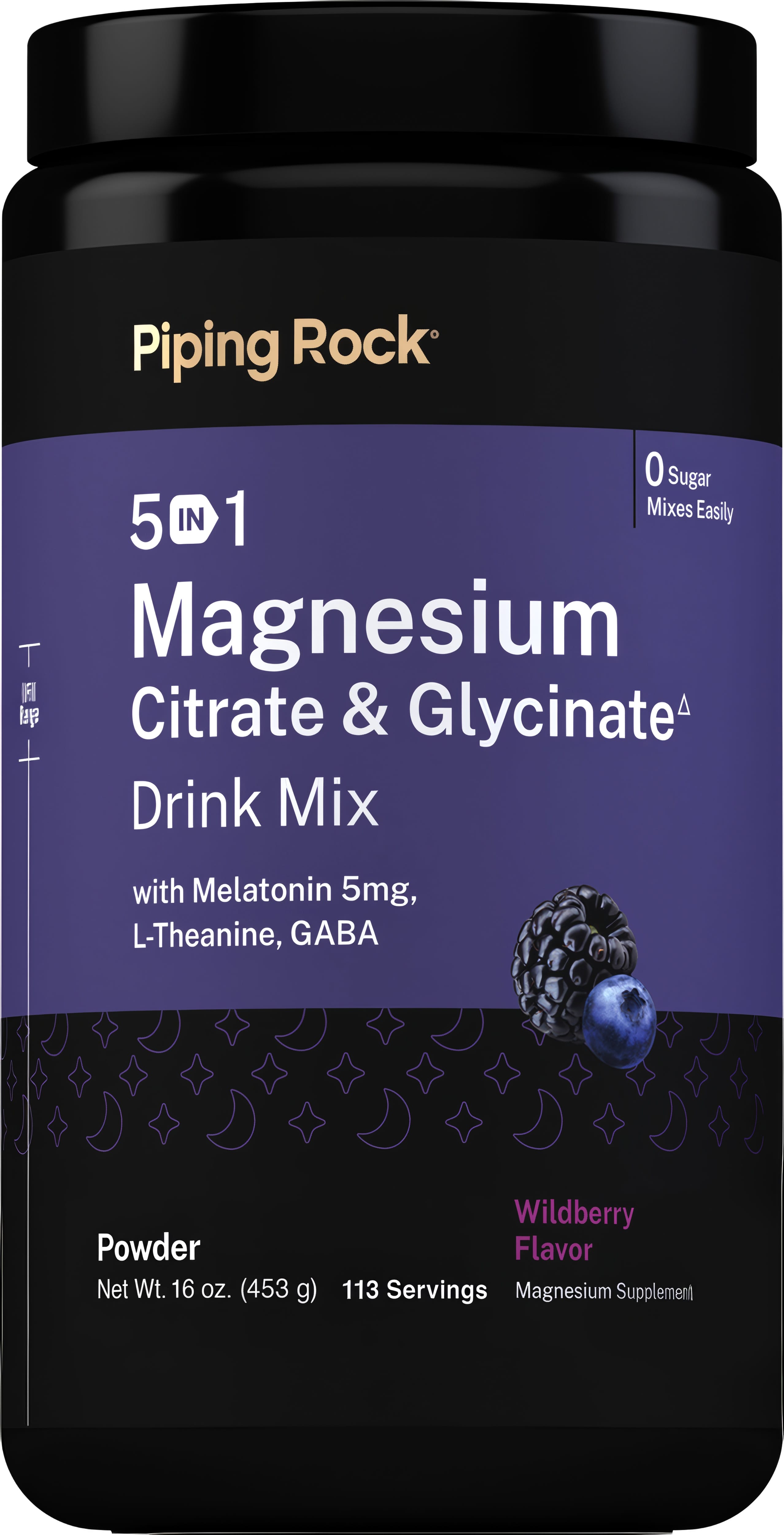 5 in 1 Magnesium Citrate & Glycinate Drink Mix (Wildberry), 16 oz (453 g) Bottle