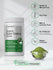 Greens bottle with icons indicating gluten and wheat free, soy free, milk and lactose free, no artificial additives, vegan formula.
