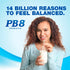 A young woman smiles while drinking from a glass next to PB8 Probiotic.