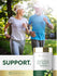 Older couple jogging in a park with a Carlyle Guggul Extract bottle labeled with 'SUPPORT'.