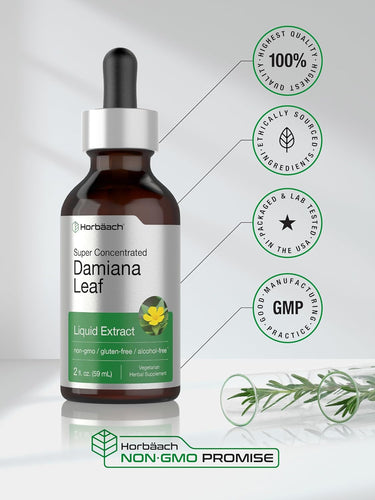 Damiana Leaf Liquid Extract Alcohol Free, 2 fl oz (59 mL) Dropper Bottle