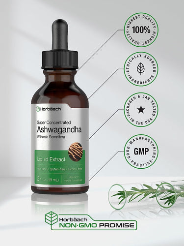 Ashwagandha Liquid Extract Alcohol Free, 2 fl oz (59 mL) Dropper Bottle
