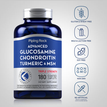 Advanced Triple Strength Glucosamine Chondroitin MSM Plus Turmeric, 180 Coated Caplets