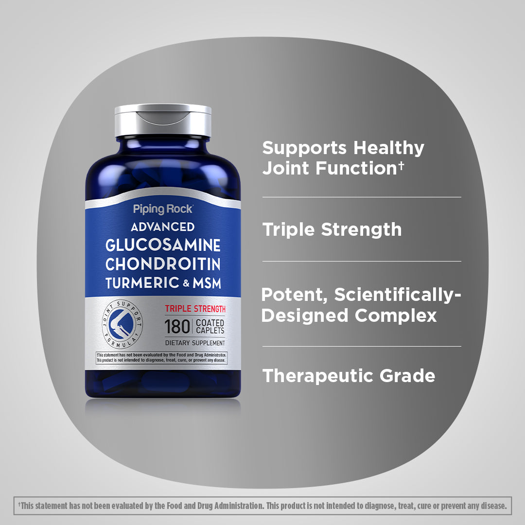 Advanced Triple Strength Glucosamine Chondroitin MSM Plus Turmeric, 180 Coated Caplets