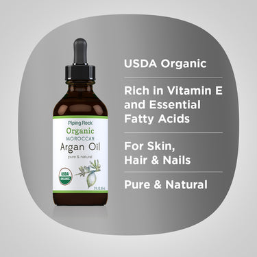 Argan Oil Pure Moroccan Liquid Gold (Organic), 2 fl oz (59 mL) Dropper Bottle