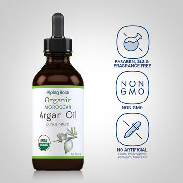 Argan Oil Pure Moroccan Liquid Gold (Organic), 2 fl oz (59 mL) Dropper Bottle