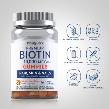 Biotin Gummies (Delicious Peach), 10,000 mcg (per serving), 60 Vegan Gummies