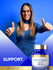 Woman giving two thumbs up with Carlyle Pantothenic Acid 1000 mg bottle and text stating SUPPORT.