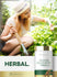 Lifestyle image of woman gardening with Carlyle Yellow Dock Root 1500 mg bottle and graphic stating HERBAL.