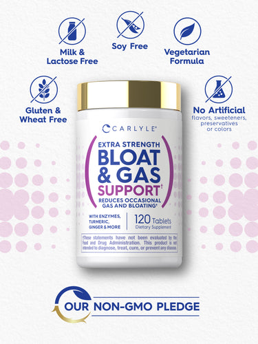 icons indicating Milk & Lactose Free, Soy Free, Vegetarian Formula, Gluten & Wheat Free, No Artificial flavors, sweeteners, preservatives or colors, and Our Non-GMO Pledge