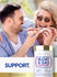 Lifestyle image of two adults sharing pizza outdoors with Carlyle Extra Strength Bloat & Gas Support bottle and graphic stating SUPPORT.