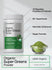 Graphic showing Horbäach Organic Super Greens Powder with green powder, stating 18 Digestive Enzymes & Prebiotic, 20+ Superfoods, Naturally Unflavored, Vegan Formula, USDA Organic, non-gmo / gluten free