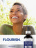 Lifestyle image of smiling woman outdoors with Opti-Folate L-Methylfolate bottle and graphic stating FLOURISH.