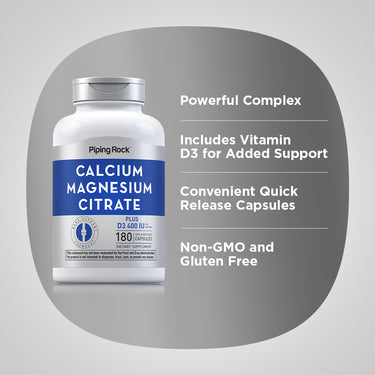 Calcium & Magnesium Citrate Plus D3 (Cal 300mg/Mag 150mg/D3 400IU) (per serving), 180 Quick Release Capsules