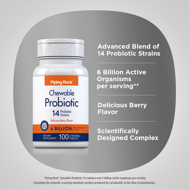 Chewable Probiotic 14 Strains 6 Billion Organisms (Berry), 100 Chewable Tablets