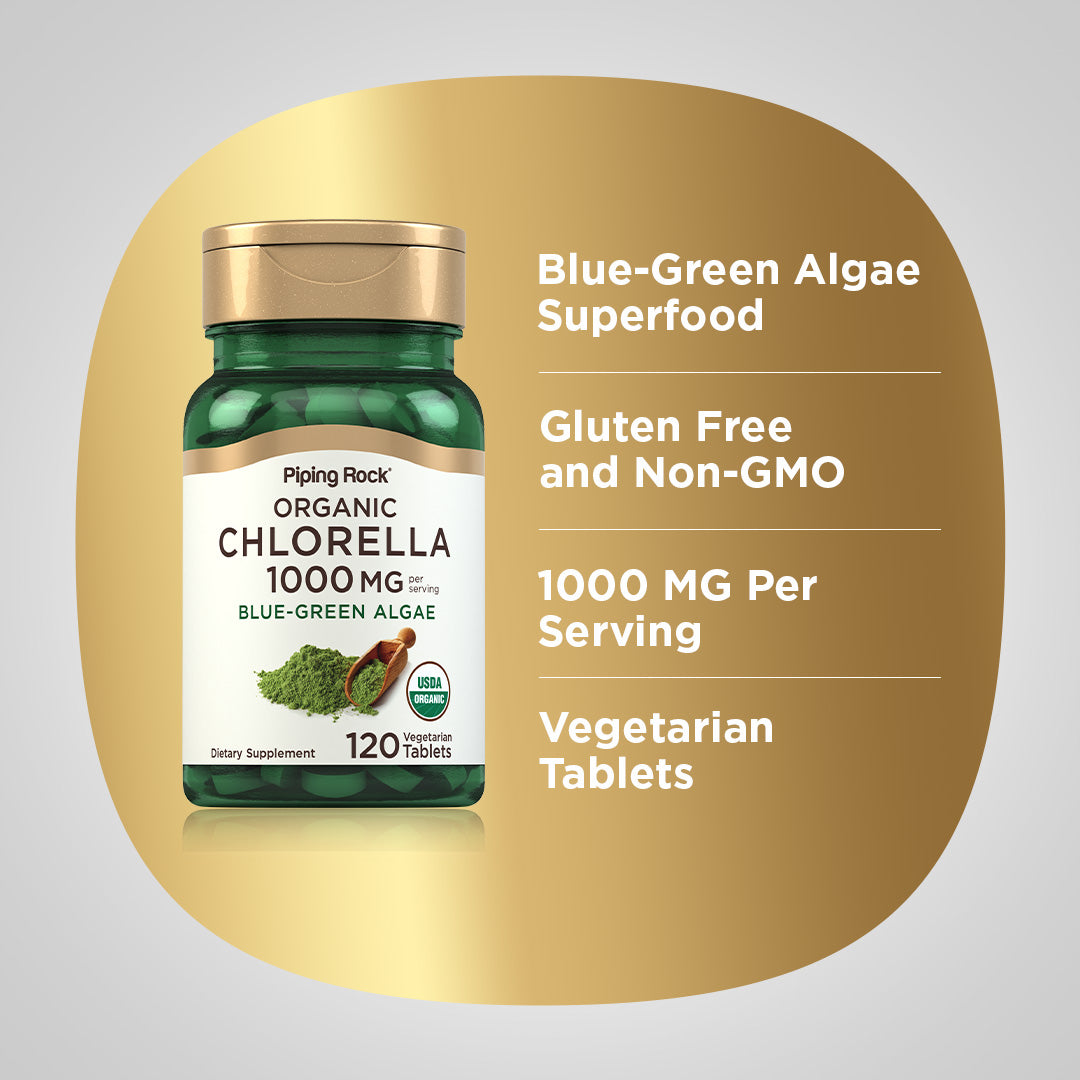 Chlorella (Organic), 1000 mg (per serving), 120 Vegetarian Tablets