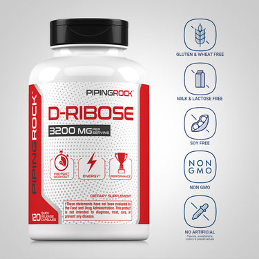 D-Ribose 100% Pure, 3200 mg (per serving), 120 Quick Release Capsules