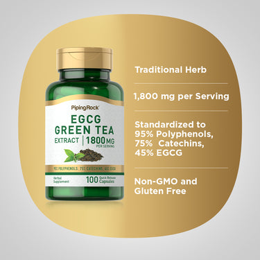 EGCG Green Tea Standardized Extract, 1800 mg (per serving), 100 Quick Release Capsules