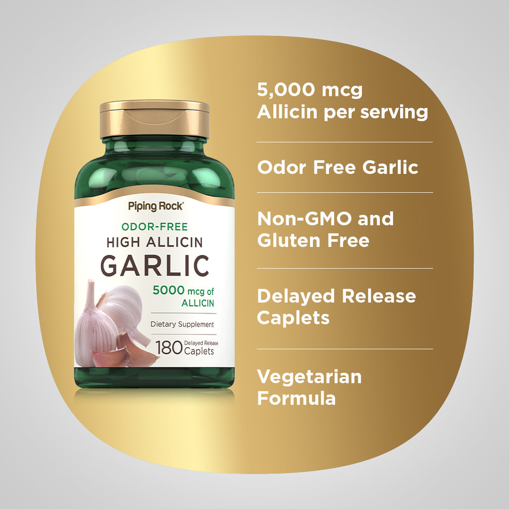 Garlic High Allicin Delayed Release (Odor Free), 500 mg, 180 Caplets